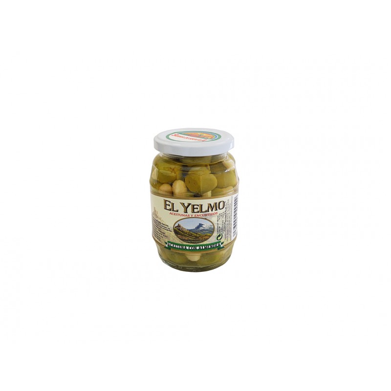 Aceituna con Almendra Aceitunas y Encurtidos El Yelmo 170 g etiqueta Aceituna con Almendra Aceitunas y Encurtidos El Yelmo 170 g etiqueta