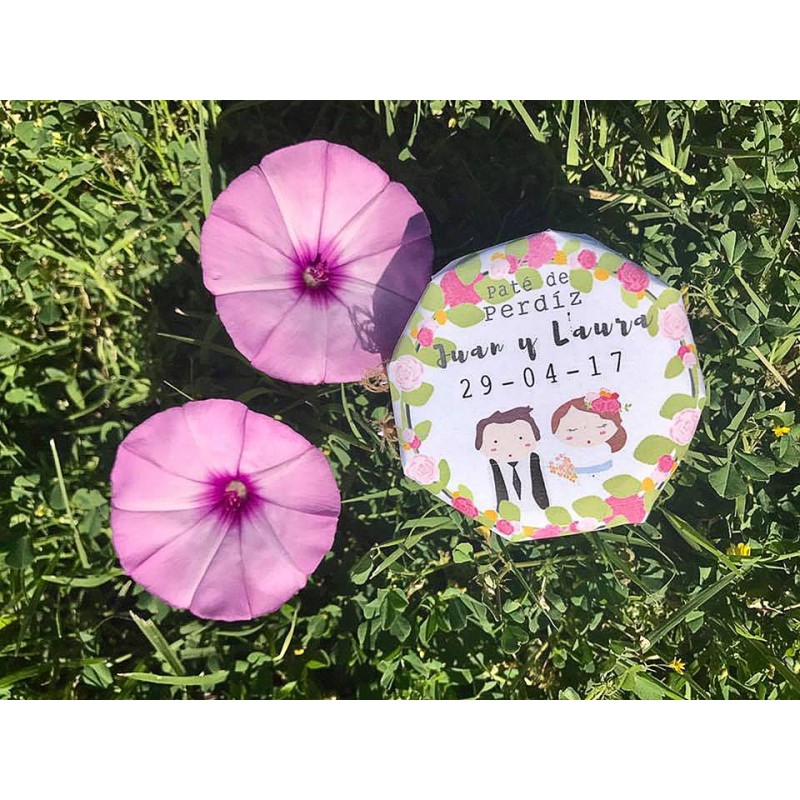Etiqueta personalizada para Patés con diseño de Novios Etiqueta personalizada para Patés con diseño de Novios