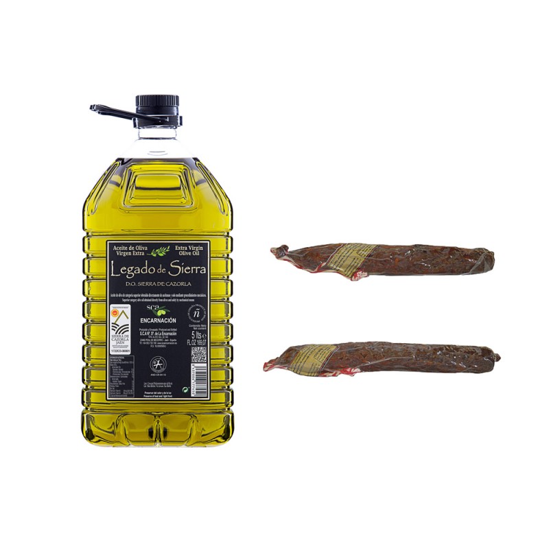 Lote Gourmet con Aceite de Oliva Virgen Extra Picual con D.O. Sierra de Cazorla y Chorizo de Ciervo y Jabalí Artesanos Lote Gourmet con Aceite de Oliva Virgen Extra Picual con D.O. Sierra de Cazorla y Chorizo de Ciervo y Jabalí Artesanos