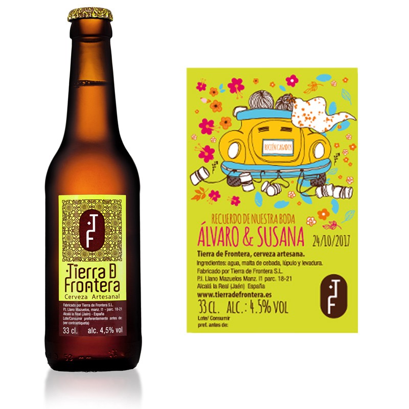 Cerveza Artesanal Tierra de Frontera (Estilo Pale Ale) 33 cl + Etiqueta personalizada para Bodas Cerveza Artesanal Tierra de Frontera (Estilo Pale Ale) 33 cl + Etiqueta personalizada para Bodas