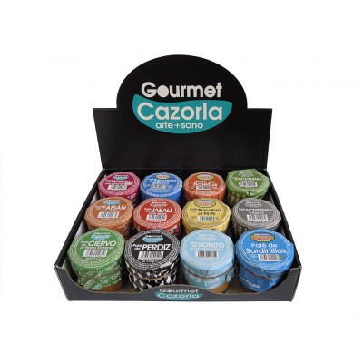 Caja expositora de 12 Patés de Carne, Marisco, Pescado y Vegetales Gourmet Cazorla