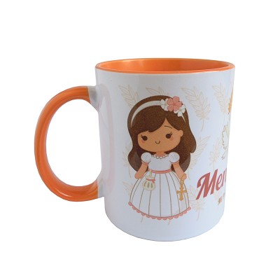 Taza naranja dibujo comulgante