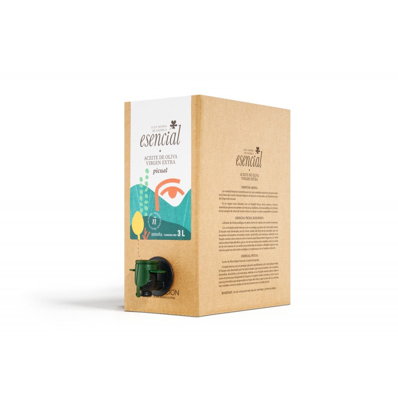 Envase "Bag In Box" de 3 l de AOVE Verde variedad Picual D.O. Sierra de Cazorla