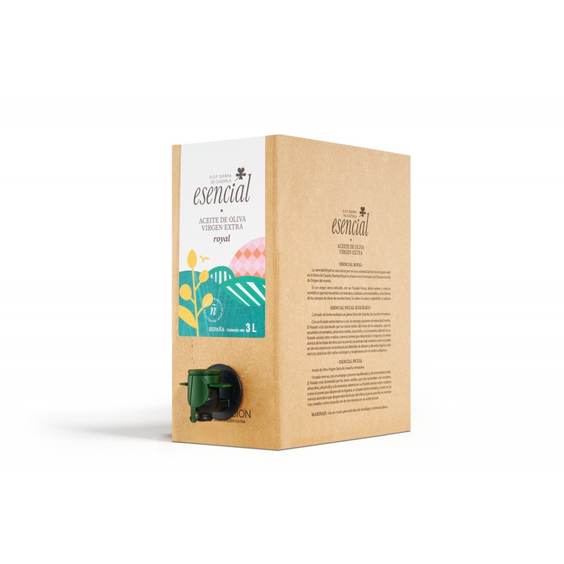 Envase "Bag In Box" de 3 l de AOVE Verde variedad Royal D.O. Sierra de Cazorla