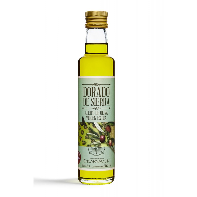 Caja con 24 botellas de Aceite de Oliva Virgen Extra Picual I.G.P. "Aceite de Jaén" botella de cristal 250 ml Dorado de Sierra Caja con 24 botellas de Aceite de Oliva Virgen Extra Picual I.G.P. "Aceite de Jaén" botella de cristal 250 ml Dorado de Sierra