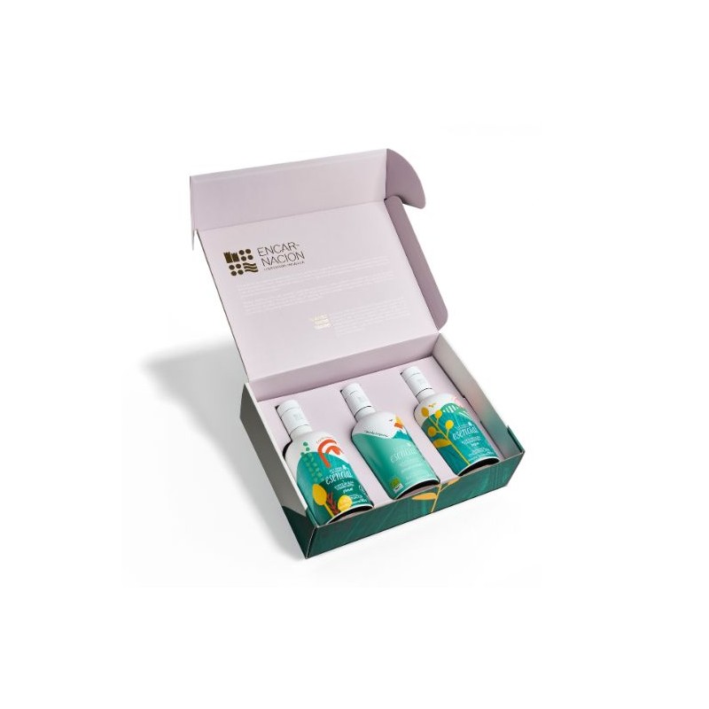 Cofre Premium de 3 botellas de 500 ml AOVE Verdes Picual ecológico, Picual y Royal con D.O. Sierra de Cazorla